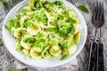 Homemade pasta orecchiette with broccoli, Parmesan cheese and basil Royalty Free Stock Photo