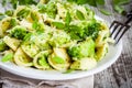 Homemade pasta orecchiette with broccoli, Parmesan cheese and basil Royalty Free Stock Photo