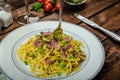 Homemade pasta with roasted Black Forest ham Royalty Free Stock Photo