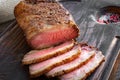 Homemade smoked brisket pastrami beef Royalty Free Stock Photo