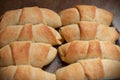 Homemade pastry. The rugelach with jam in a grass container. Homemade holiday cookie