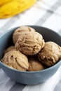 Homemade Peanut Butter Banana Ice Cream in a Bowl, low angle view. Close-up Royalty Free Stock Photo