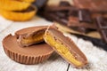 Homemade peanut butter cups on a rustic table