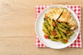 Penne pasta in pesto sauce with grilled chicken Royalty Free Stock Photo