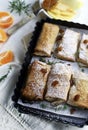 Apple strudel with puff pastry.