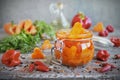 Homemade pickled carrots with garlic and chili in glass jars Royalty Free Stock Photo