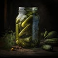 Homemade pickled cucumbers in a glass jar on a dark background Royalty Free Stock Photo