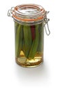 Homemade pickled okra in jar