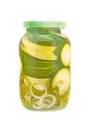 Homemade pickled zucchini two kinds in glass jar