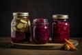 Homemade pickles beetroot on wooden board. Generate Ai