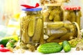 Homemade pickles in jar. Preserving pickled cucumbers. Royalty Free Stock Photo