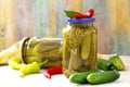 Homemade pickles in jar. Preserving pickled cucumbers. Royalty Free Stock Photo
