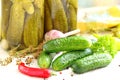 Homemade pickles in jar. Preserving pickled cucumbers. Royalty Free Stock Photo