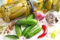 Homemade pickles in jar. Preserving pickled cucumbers. Royalty Free Stock Photo