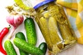 Homemade pickles in jar. Preserving pickled cucumbers. Royalty Free Stock Photo