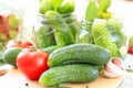 Homemade pickles in jar. Preserving pickled cucumbers. Royalty Free Stock Photo