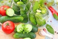 Homemade pickles in jar. Preserving pickled cucumbers. Royalty Free Stock Photo