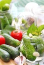 Homemade pickles in jar. Preserving pickled cucumbers. Royalty Free Stock Photo