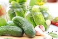 Homemade pickles in jar. Preserving pickled cucumbers. Royalty Free Stock Photo