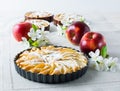 Homemade pie with red apples close up Royalty Free Stock Photo