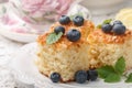 Homemade pie for tea from coconut, lemon and fresh berries Royalty Free Stock Photo