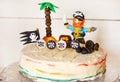 Homemade pirate rainbow cake for kid birthday
