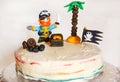Homemade pirate rainbow cake for kid birthday