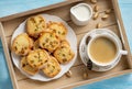 Homemade pistachio butter cookies and cup of coffee. Royalty Free Stock Photo