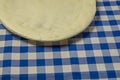 Homemade pizza dough on blue towel background Royalty Free Stock Photo