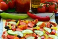 Homemade pizza with fresh tomatoes, peppers, olives, mushroom and cheese Royalty Free Stock Photo