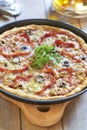 Homemade pizza with pepperoni, pepper and olives Royalty Free Stock Photo