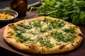 homemade pizza with pesto, delicious and healthy food.