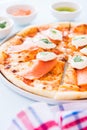 Homemade pizza with salmon fish and cream cheese - Plaisir Royalty Free Stock Photo