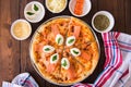 Homemade pizza with salmon fish and cream cheese - Plaisir Royalty Free Stock Photo