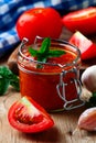 Homemade Pizza sauce in the glass jar Royalty Free Stock Photo