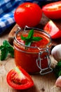 Homemade Pizza sauce in the glass jar Royalty Free Stock Photo