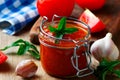 Homemade Pizza sauce in the glass jar Royalty Free Stock Photo