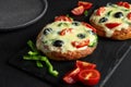 Homemade pizza on a small tortilla. Mini pizza Royalty Free Stock Photo