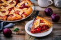 Homemade plum pie on rustic background Royalty Free Stock Photo