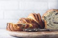 Homemade poppy seed braided bread . Wreath. National pastries. Babka. Royalty Free Stock Photo