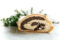 Homemade Poppy seed cake roll. Makowiec for Easter or Christmas in Poland. Royalty Free Stock Photo