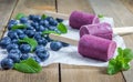 Homemade popsicles with blueberry