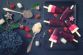 Homemade popsicles flat lay Royalty Free Stock Photo