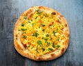 Homemade Potato, Ham Pizza with Mozzarella Cheese Royalty Free Stock Photo