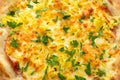 Homemade Potato, Ham Pizza with Mozzarella Cheese Royalty Free Stock Photo