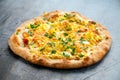 Homemade Potato, Ham Pizza with Mozzarella Cheese Royalty Free Stock Photo