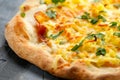 Homemade Potato, Ham Pizza with Mozzarella Cheese Royalty Free Stock Photo