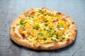 Homemade Potato, Ham Pizza with Mozzarella Cheese Royalty Free Stock Photo