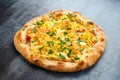 Homemade Potato, Ham Pizza with Mozzarella Cheese Royalty Free Stock Photo