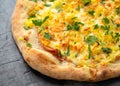 Homemade Potato, Ham Pizza with Mozzarella Cheese Royalty Free Stock Photo